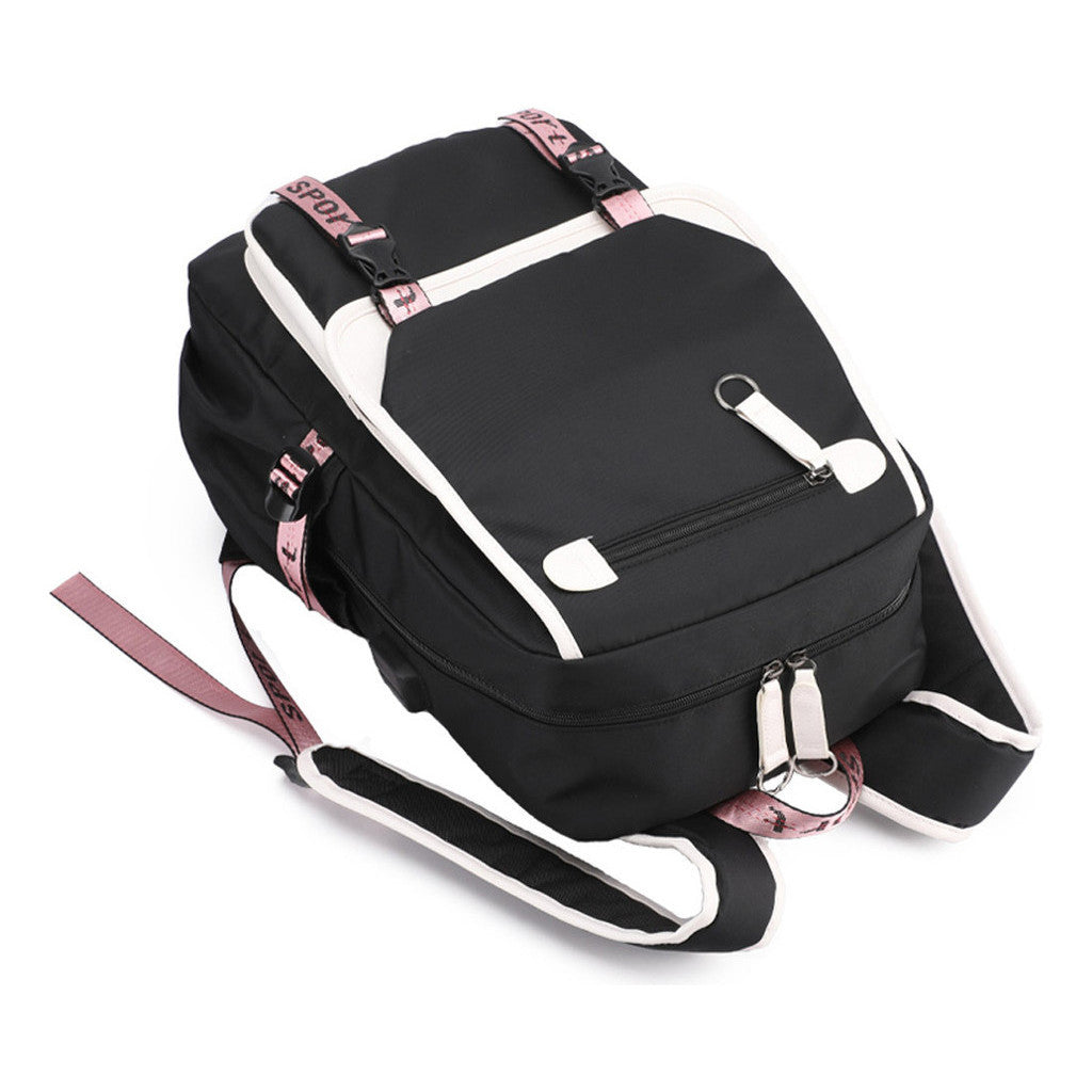 Cartoon Fashion Usb Student Backpack With Casual Woven Strap Flip Back Backpack