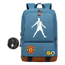Football Star Cristiano Ronaldo Printed Usb Student Backpack For Leisure Travel Backpack