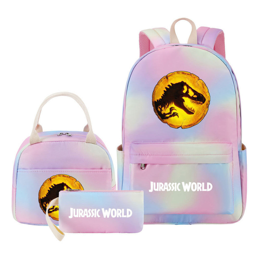 Jurassic Park Dinosaur Student School Bag Lunch Bag Three Piece Set Backpack Set