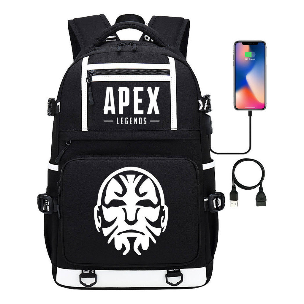 Apex Hero Print Usb Youth School Bag Backpack Leisure Travel Backpack
