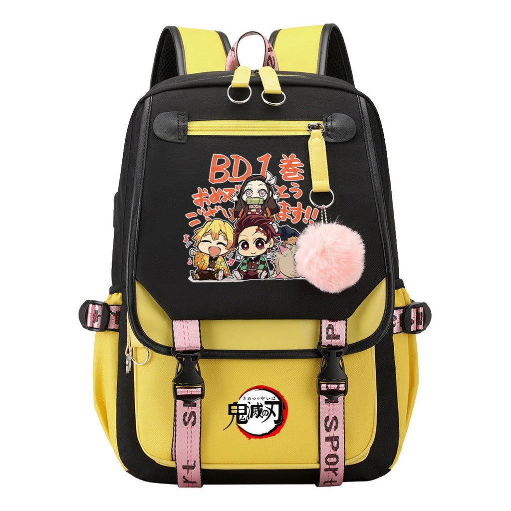 Cartoon Fashion Usb Student Backpack With Casual Woven Strap Flip Back Backpack