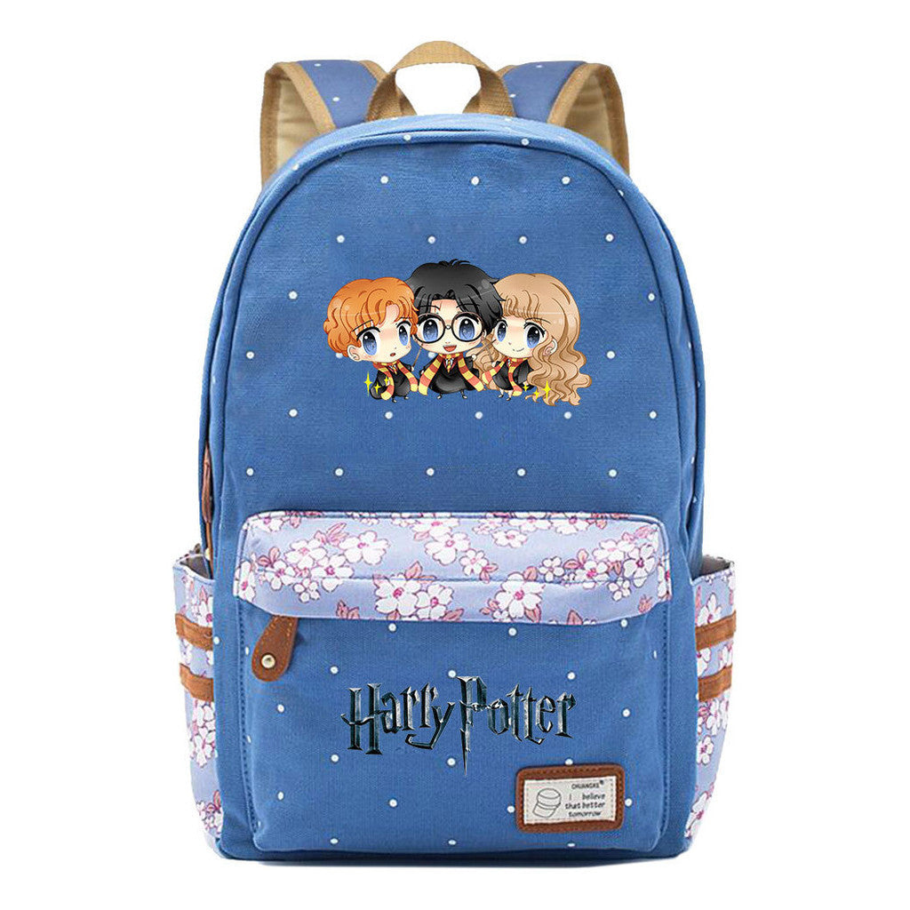 School Of Witchcraft And Wizardry Student Backpack With Floral Canvas Backpack