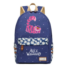 Anime Cartoon Cheshire Cat Print Student Backpack, Floral Casual Backpack