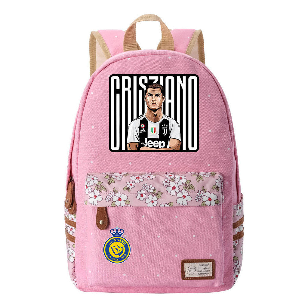 Football Star Cristiano Ronaldo Printed Student Backpack, Floral Casual Backpack