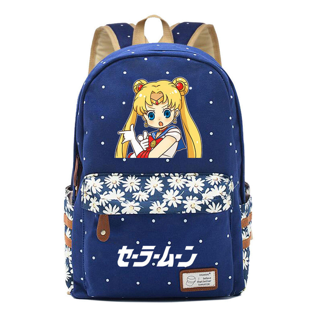 Anime Peripheral Beautiful Girl Warrior Student Backpack, Floral Casual Backpack
