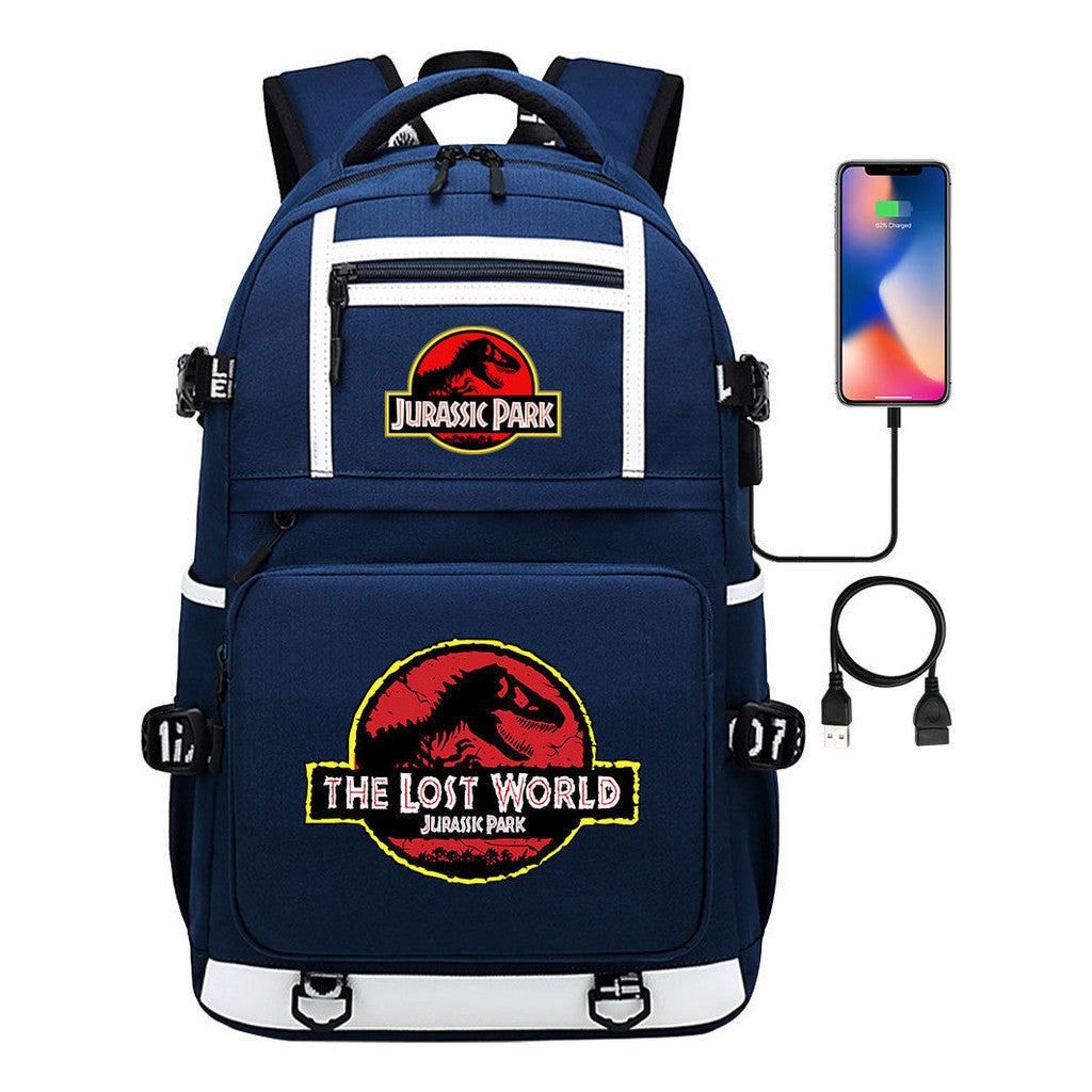 Jurassic Park Dinosaur Usb Youth School Bag Men's And Women's Backpack Leisure Travel Backpack