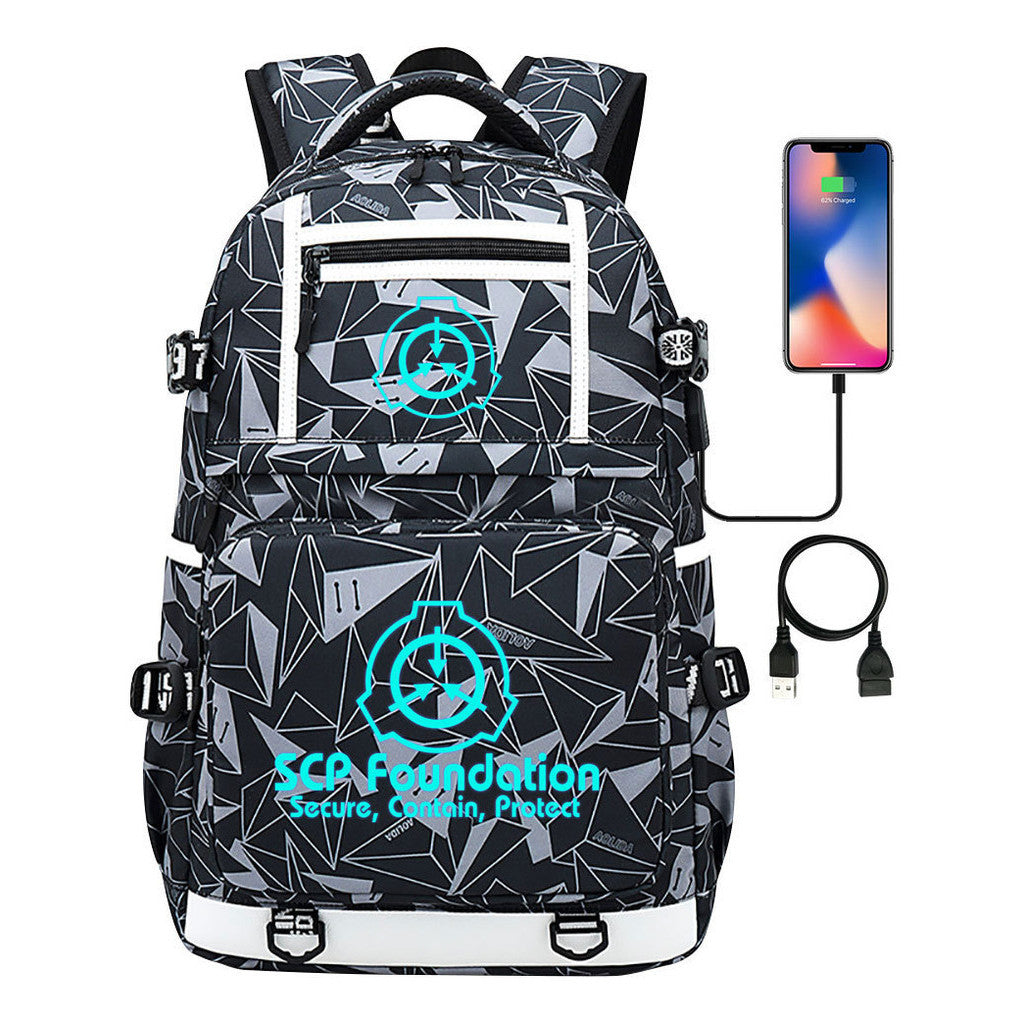 Blue Glow Printed Usb Youth Student Backpack For Men And Women's Leisure Travel Backpack