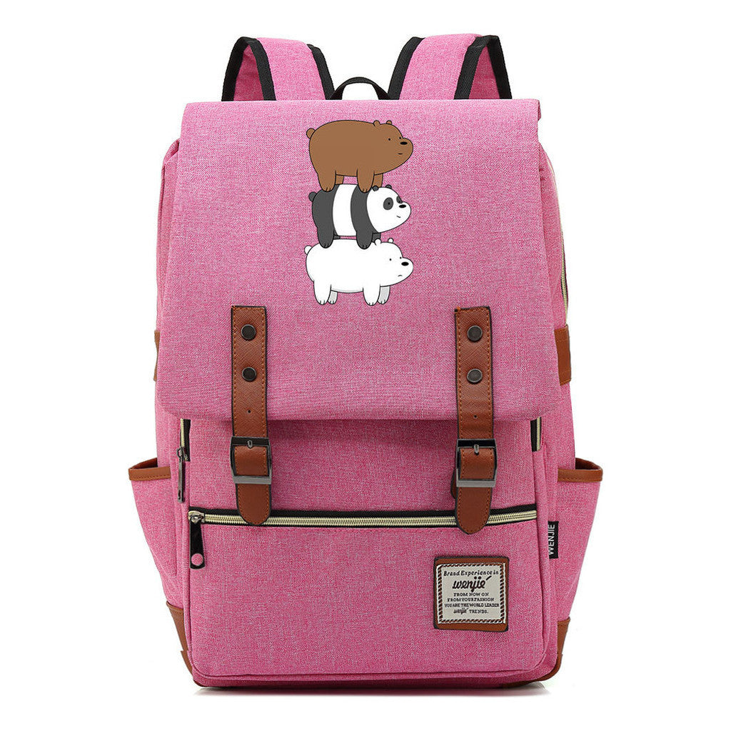 Cartoon Cute Three Bears Printed Youth School Bag For Men And Women Leisure Belt Buckle Classic Backpack