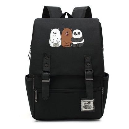 Cartoon Cute Three Bears Printed Youth School Bag For Men And Women Leisure Belt Buckle Classic Backpack