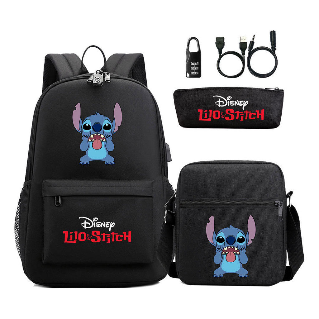 Interstellar Baby Stitch Usb Password Lock Youth Student Backpack 3-piece Set For Men And Women Backpacks