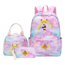Anime Beauty Girl Warrior Girls School Bag Lunch Bag Three Piece Set Backpack Set