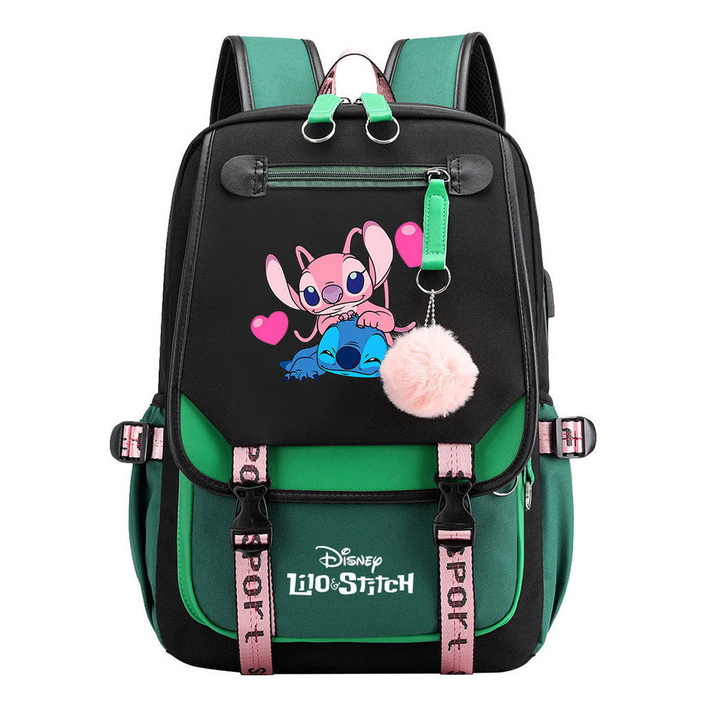 Interstellar Baby Stitch Usb Backpack With Casual Woven Strap Flip Back Backpack
