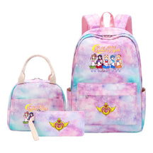 Anime Beauty Girl Warrior Student Girls School Bag Lunch Bag Three Piece Set Backpack Set
