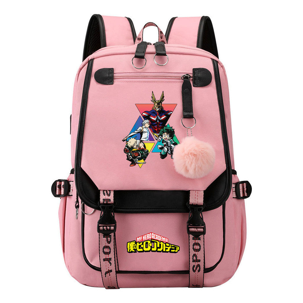 My Heroes Academy Usb Student Backpack For Boys And Girls, Casual Weaving Ribbon Flip Back Backpack