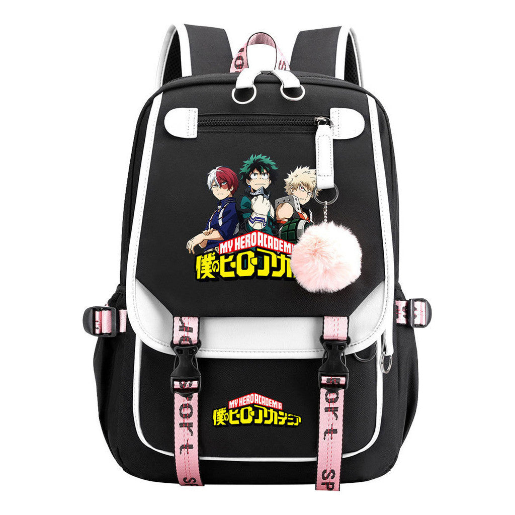 My Heroes Academy Usb Student Backpack For Boys And Girls, Casual Weaving Ribbon Flip Back Backpack