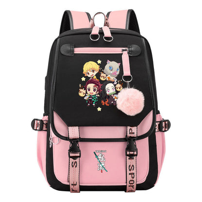 Cartoon Fashion Usb Student Backpack With Casual Woven Strap Flip Back Backpack
