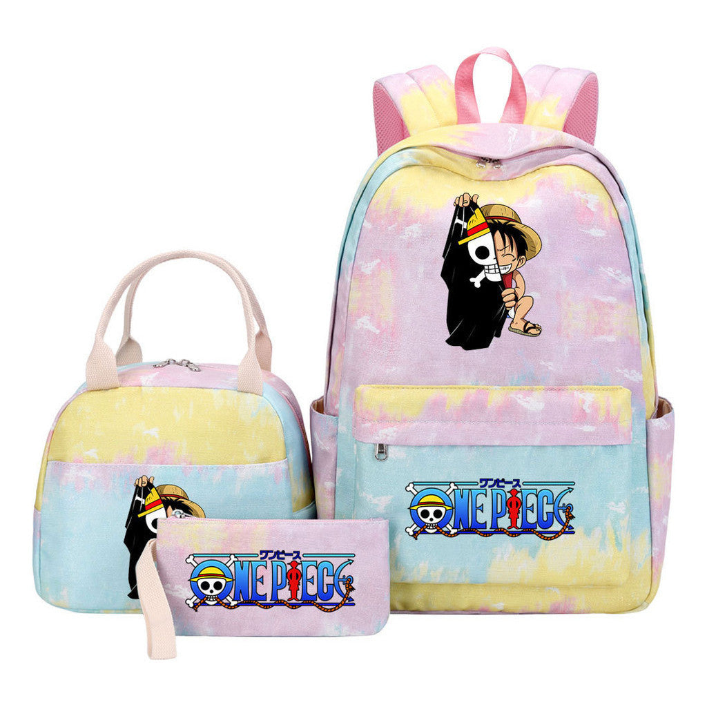 Cartoon Manga Pirate Wang Qing Student Girls School Bag Lunch Bag Three Piece Set Backpack Set