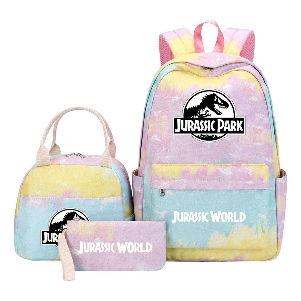 Jurassic Park Dinosaur Youth Student Girls School Bag Lunch Bag Three Piece Set Backpack Set