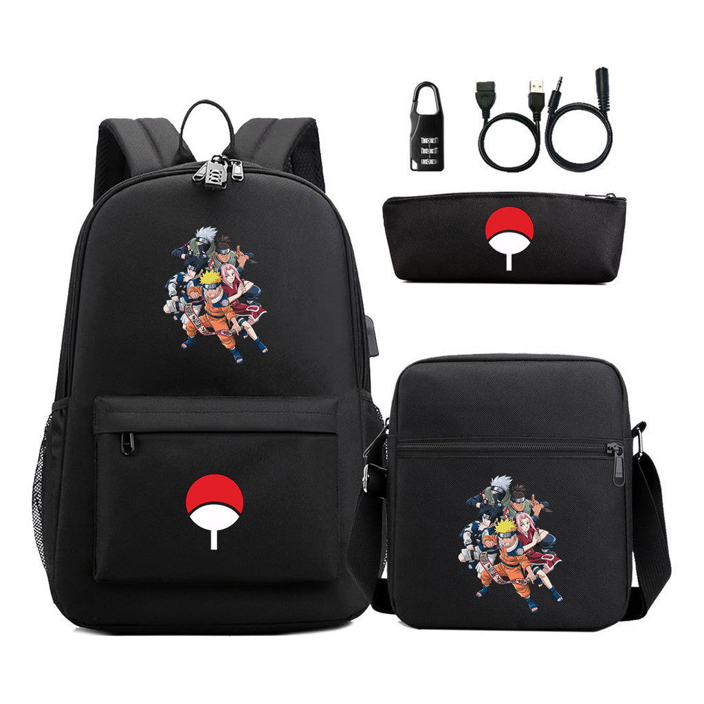 Naruto Usb Password Lock Year Student School Bag Three Piece Set Backpack Set