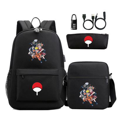 Naruto Usb Password Lock Year Student School Bag Three Piece Set Backpack Set