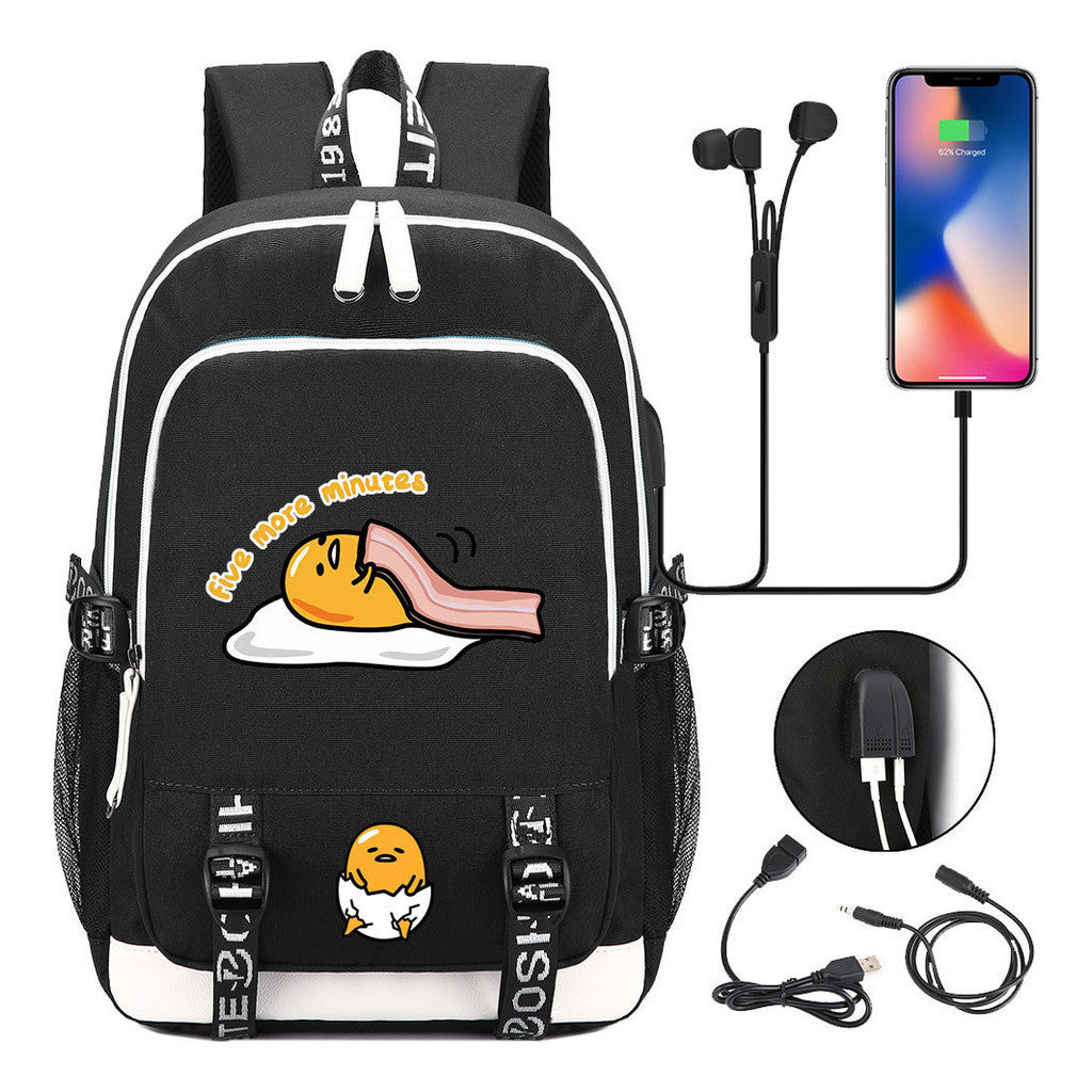 Comic Lazy Egg Youth Student Backpack Usb Men's And Women's Leisure Backpack