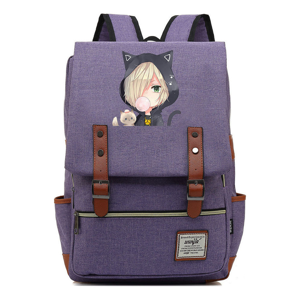 Yuri On The Ice Student Backpack, Men's And Women's Leisure Belt Buckle Backpack