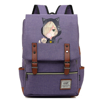 Yuri On The Ice Student Backpack, Men's And Women's Leisure Belt Buckle Backpack