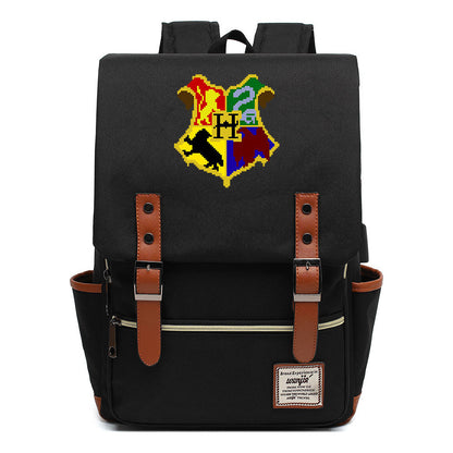 School Of Witchcraft And Wizardry Youth Backpack Usb Leisure Belt Buckle Backpack