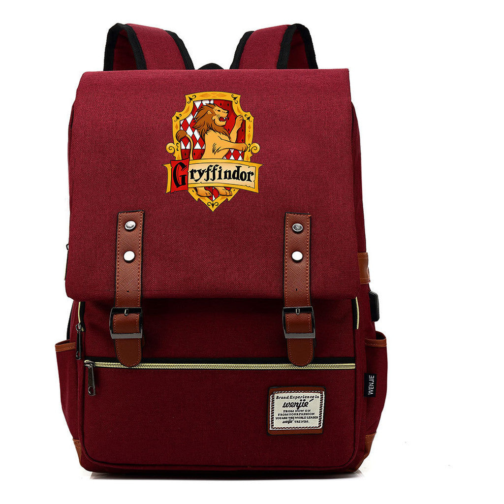 School Of Witchcraft And Wizardry Student Backpack Usb Men's And Women's Leisure Belt Buckle Backpack