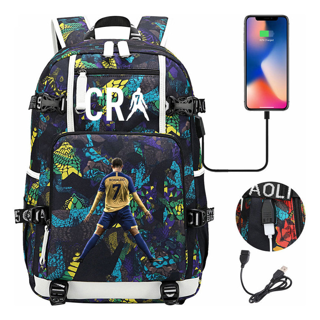 Football Star Cristiano Ronaldo Printed Youth Student Backpack Leisure Travel Backpack