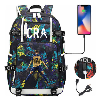 Football Star Cristiano Ronaldo Printed Youth Student Backpack Leisure Travel Backpack