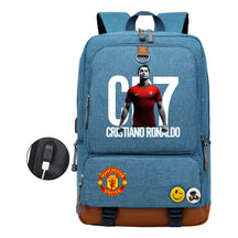 Football Star Cristiano Ronaldo Printed Usb Youth Student Backpack For Boys And Girls Leisure Travel Backpack