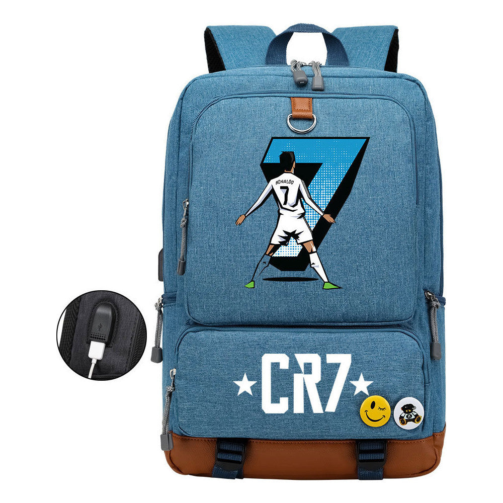 Football Star Cristiano Ronaldo Printed Usb Youth Primary And Secondary School Backpack For Boys And Girls Leisure Travel Backpack