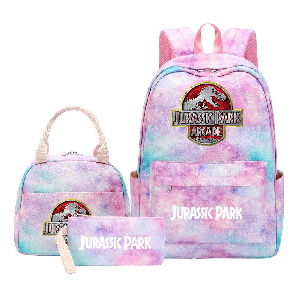 Jurassic Park Dinosaur Youth Student Girls School Bag Lunch Bag Three Piece Set Backpack Set