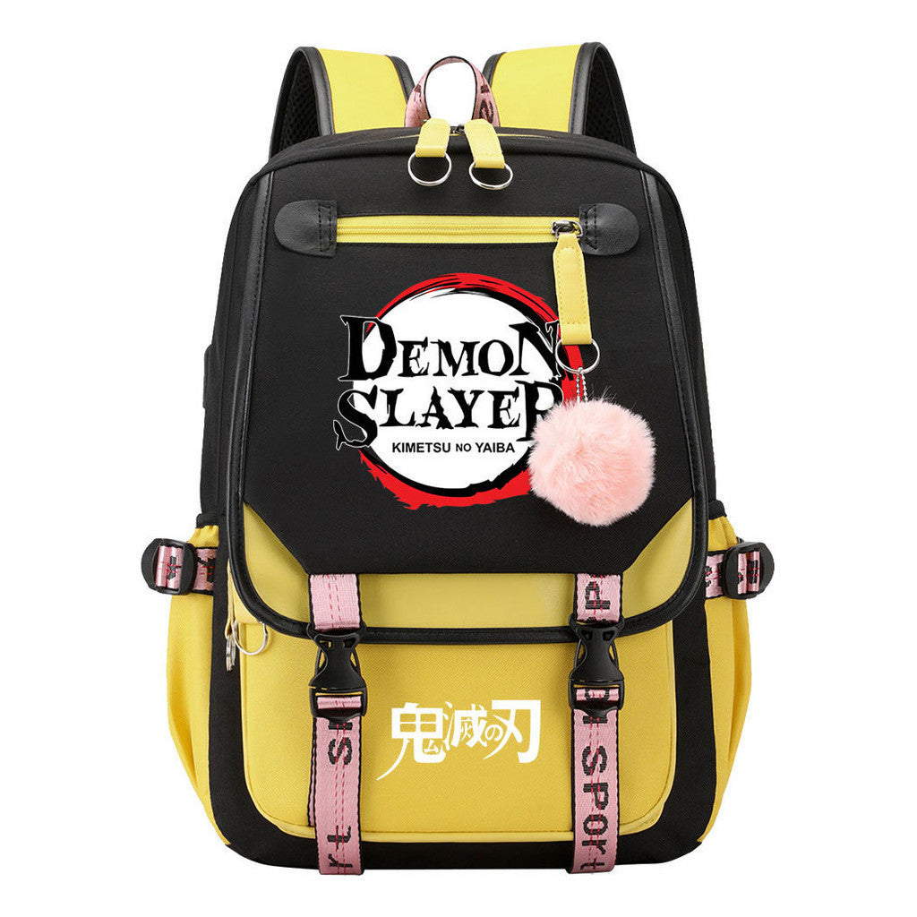 Comic Cartoon Fashion Usb Student Backpack Casual Woven Flap Backpack