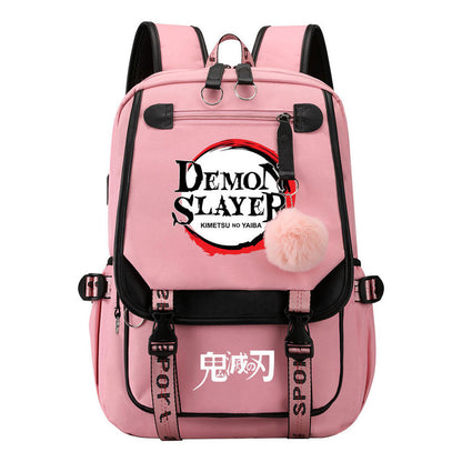 Comic Cartoon Fashion Usb Student Backpack Casual Woven Flap Backpack