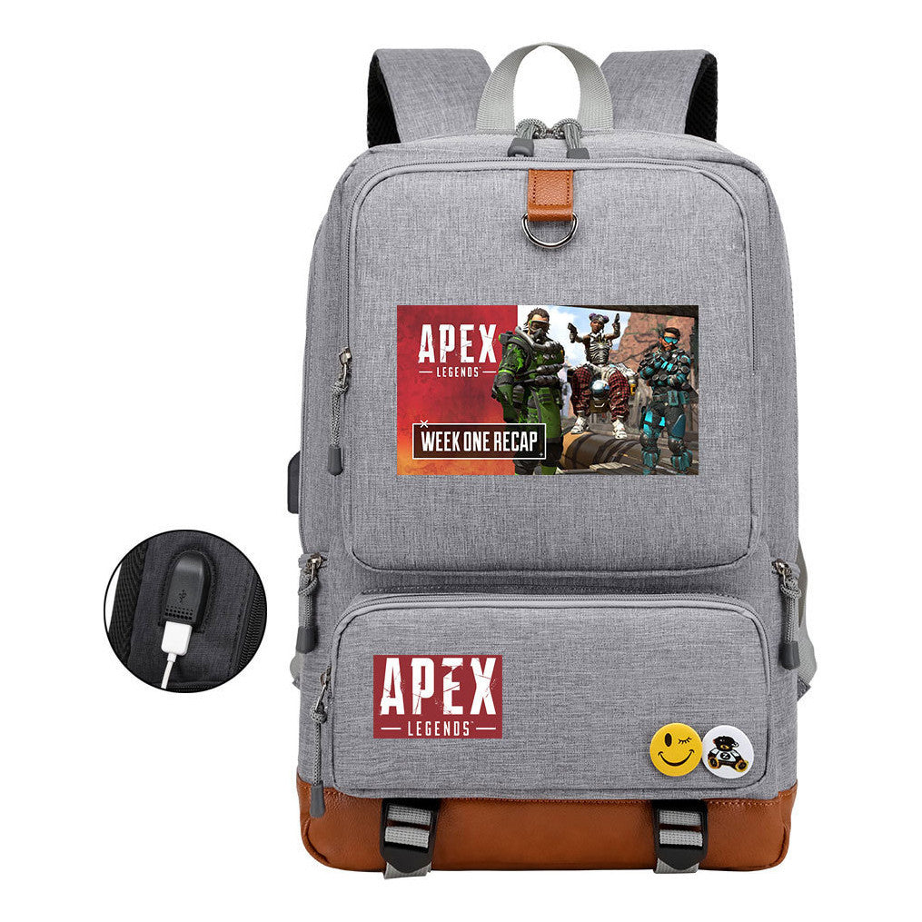 Apex Hero Print Usb Youth School Bag Leisure Travel Backpack