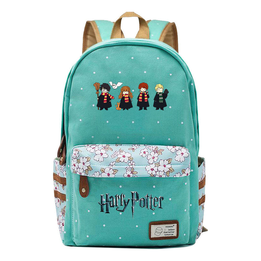 School Of Witchcraft And Wizardry Student Backpack With Floral Canvas Backpack