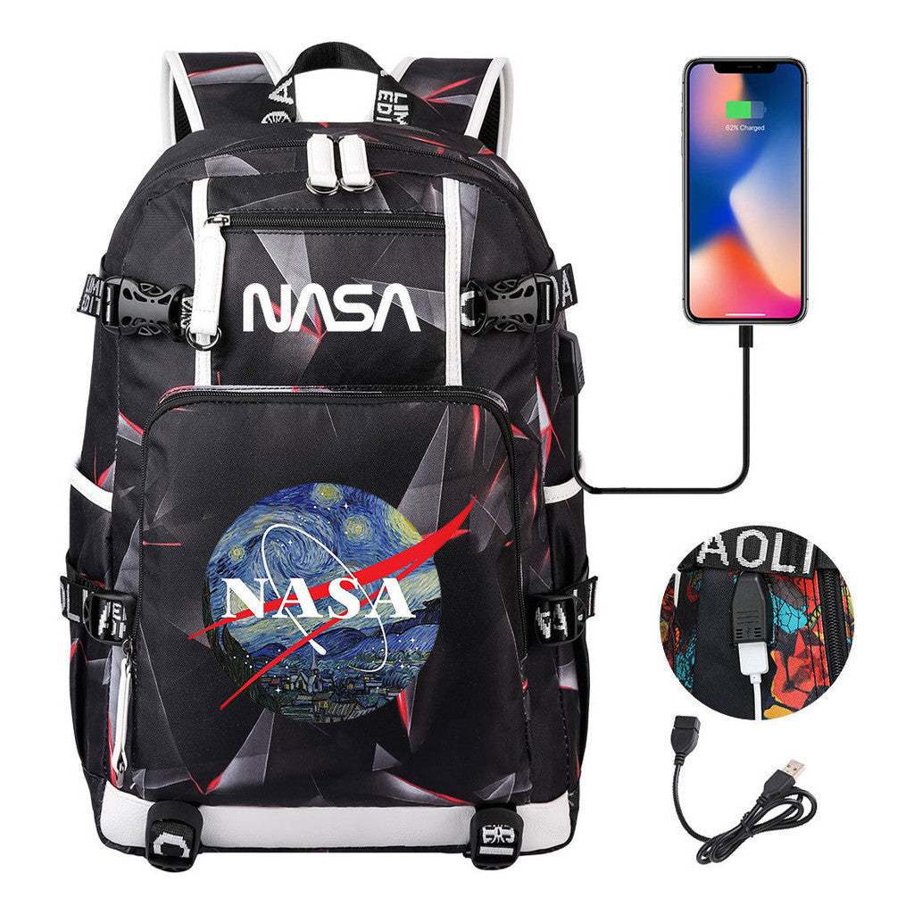 Nasa Fashion Printed Student Backpack With Large Capacity Leisure Travel Backpack