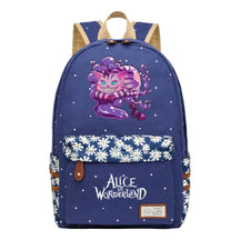 Anime Cartoon Cheshire Cat Print Student Backpack, Floral Casual Backpack