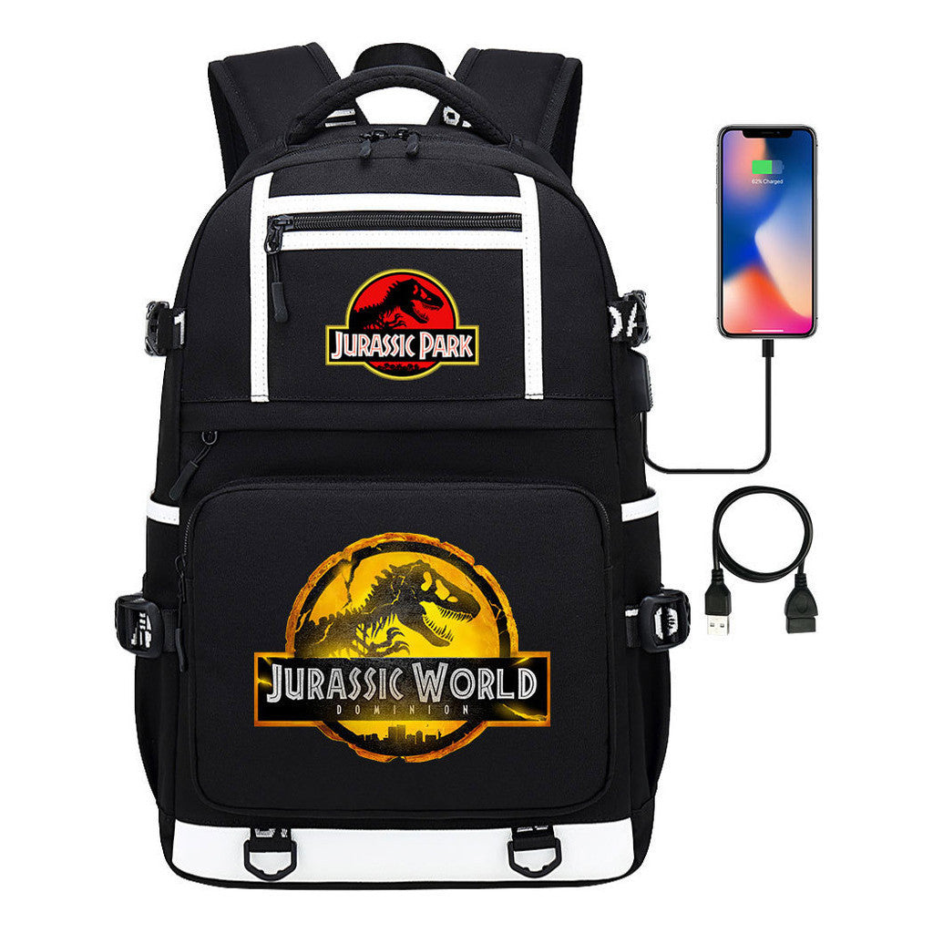 Jurassic Park Dinosaur Usb Youth School Bag Men's And Women's Backpack Leisure Travel Backpack