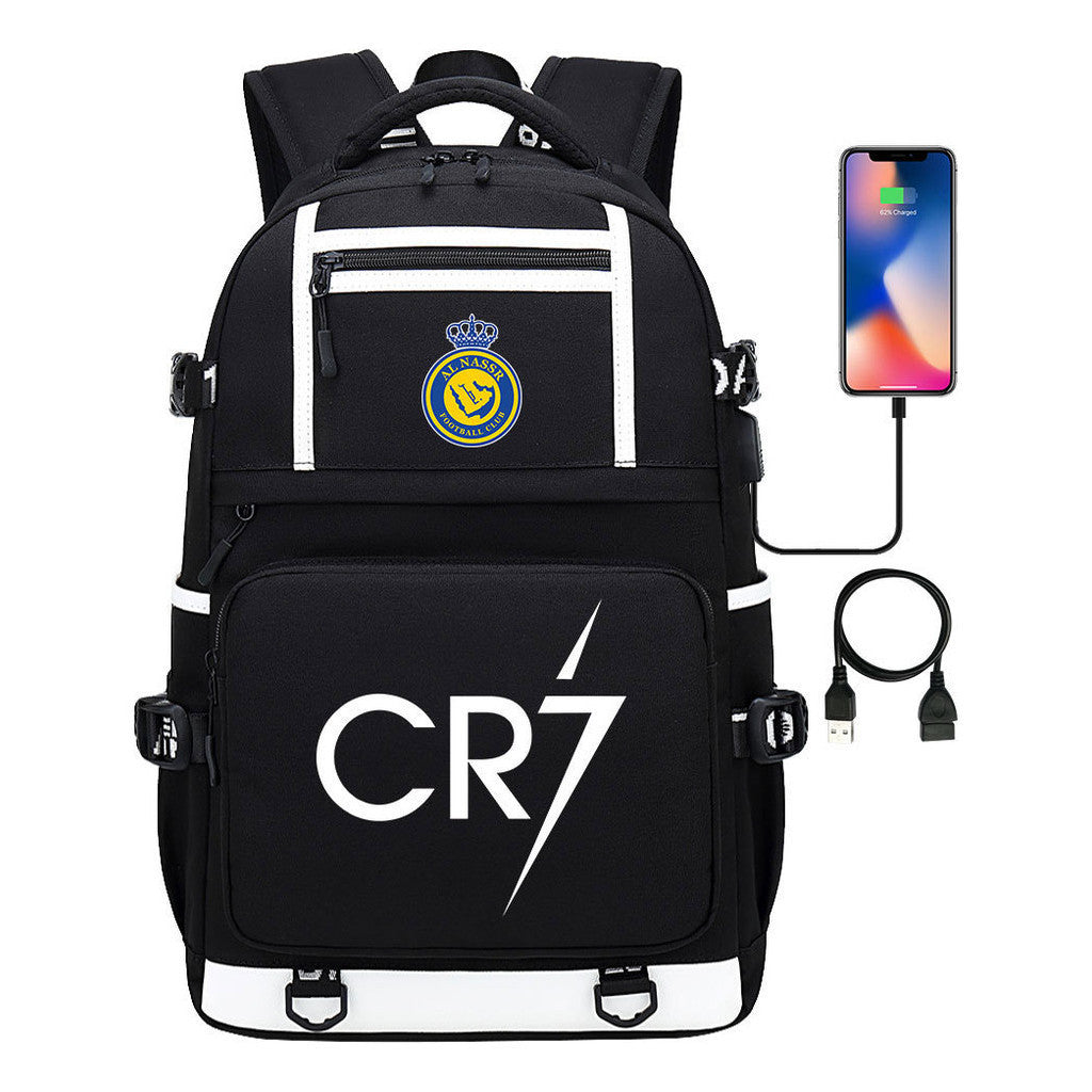 Football Star Cristiano Ronaldo Printed Usb Youth Student Backpack For Men And Women, Backpack For Leisure Travel