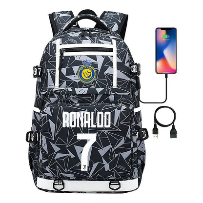 Football Star Cristiano Ronaldo Printed Usb Youth Student Backpack For Men And Women, Backpack For Leisure Travel