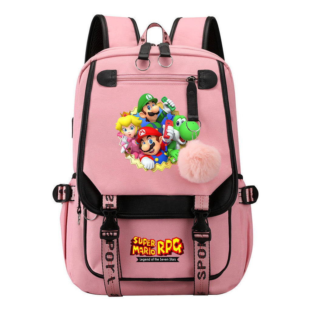 Printed Usb Youth Student Backpack For Men And Women With Casual Woven Strap Flap Backpack