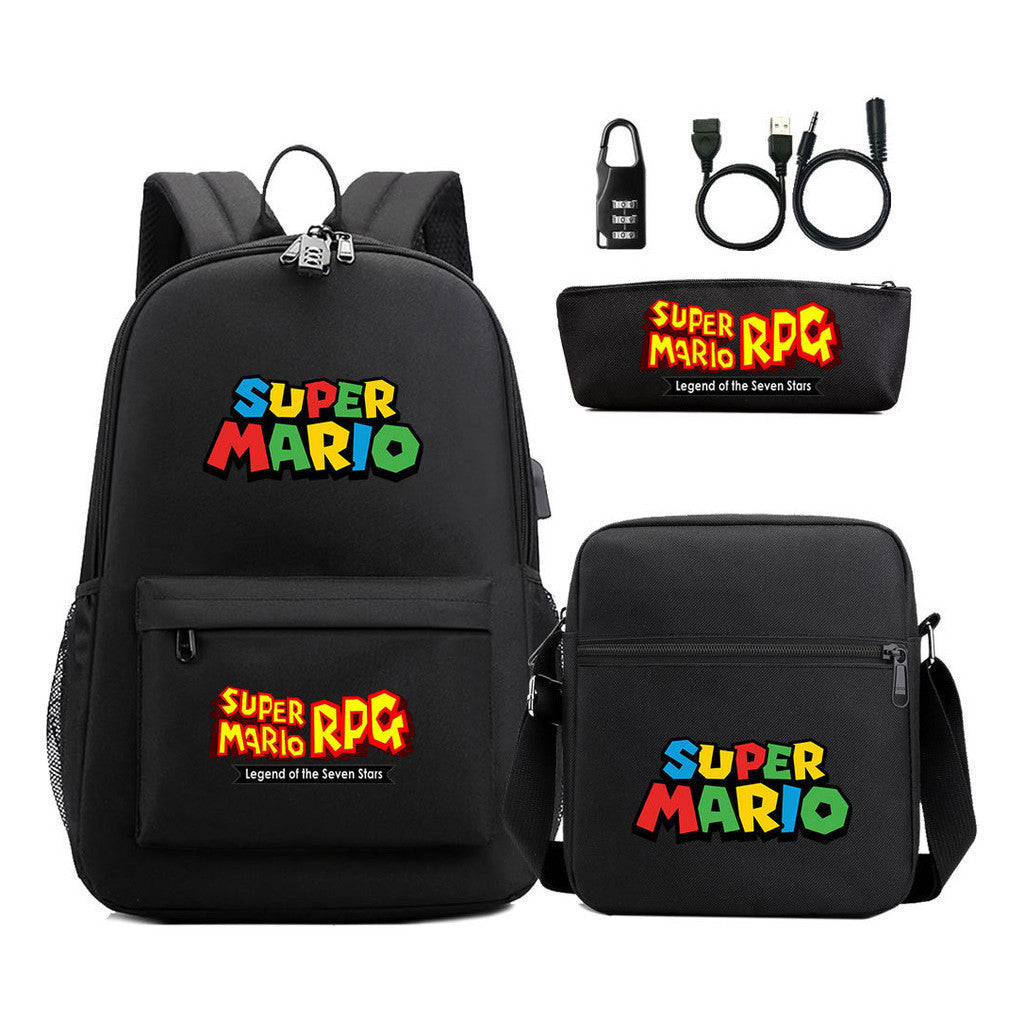 Usb Password Lock Youth Student Backpack Three Piece Set For Men And Women Backpacks
