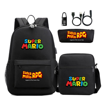 Usb Password Lock Youth Student Backpack Three Piece Set For Men And Women Backpacks