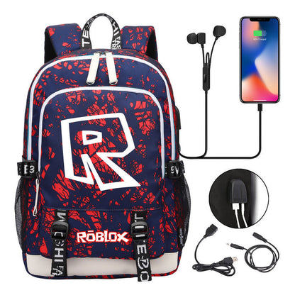 Printed Youth Student Backpack Usb Casual Backpack