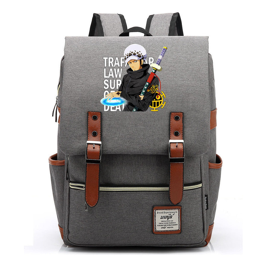 Anime Pirate King Luffy Printed Student School Bag Casual Belt Buckle Classic Backpack