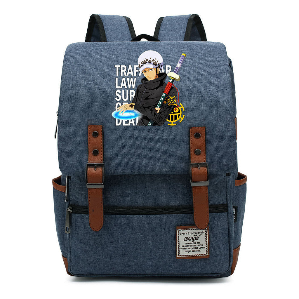 Anime Pirate King Luffy Printed Student School Bag Casual Belt Buckle Classic Backpack
