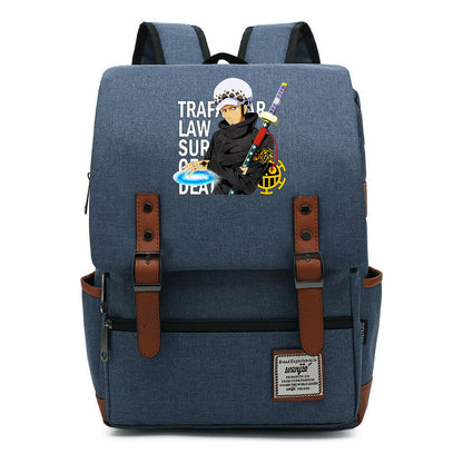 Anime Pirate King Luffy Printed Student School Bag Casual Belt Buckle Classic Backpack
